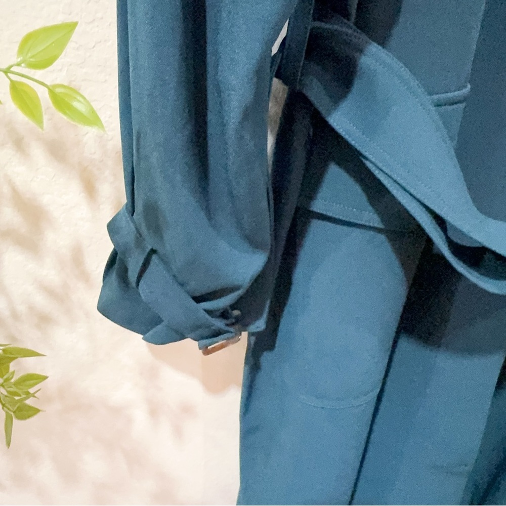 J.Ing Jing Lightweight Belted Oversize Trench Coat Size M/L Nwt Spring/Fall Teal — image 4 of 8